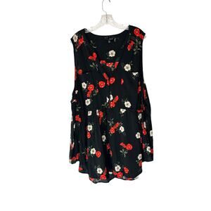Torrid Plus Black Red Floral Casual Print V-Neck Sleeve Button Front Blouse 4X